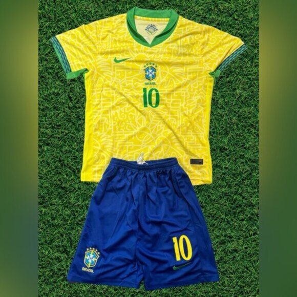 NEW Brazil Neymar Jr #10 HOME KIDS Soccer Jersey KIT - Picture 2 of 2